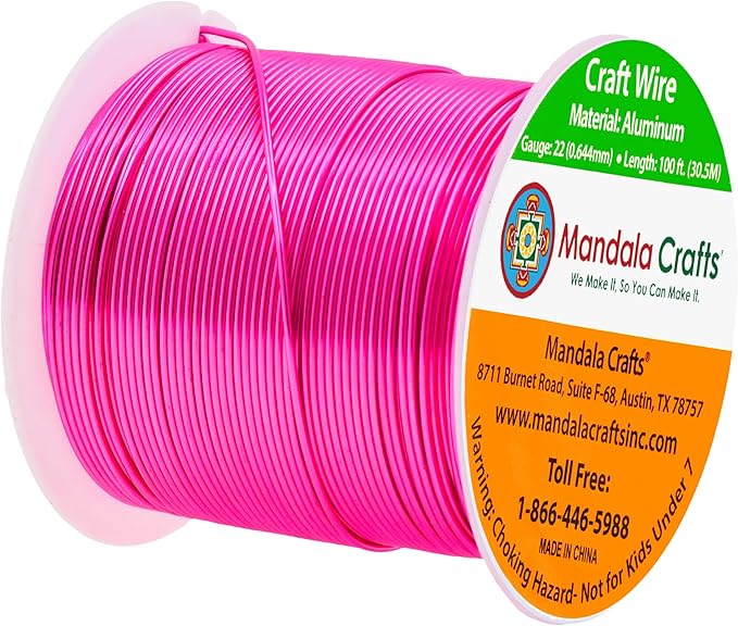 Mandala Crafts 22 Gauge Anodized Aluminum Craft Wire for Jewelry Making - 100 FT Colored Flexible Hot Pink Wire - Bendable for Bonsai Armature Crafting Sculpting