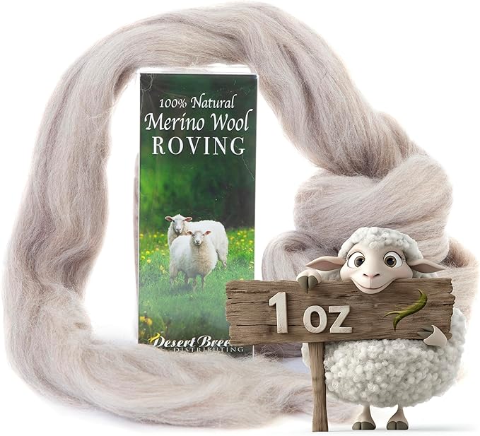Desert Breeze Distributing 100% Natural Merino Wool Roving - Premium Combed Top Merino Roving Wool - Tapestry, Spinning, Wet Felting & Needle Felting Supplies - 21.5 Micron - 1 oz, Color Taupe
