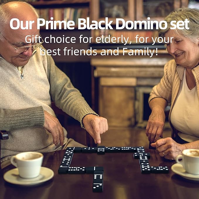 Dominos Set for Adults, Jumbo Size Black Dominoes for Classic Board Games, Double Six Jumbo Size Dominos Set 28 Tiles with Black Aluminum - Juegos de Mesa, Festival Present (2-4 Players)