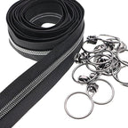 Leekayer #5 Black Nickel Metallic Nylon Coil Teeth Zippers by The Yard Bulk 10 Yards Black Zipper Tape with 25pcs Black Nickel Ring Pull Sliders for DIY Sewing Tailor Craft Bag(Black)