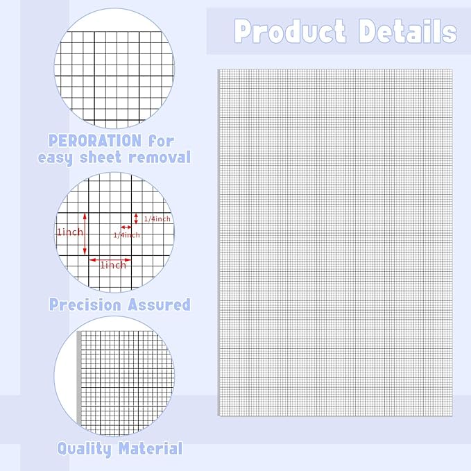 30 Pack 24" x 36" Large Graph Paper Bulk Graph Paper Pad Large Grid Paper Sheet Graph Paper Grid Paper Graph Paper for Drafting Engineering Blueprint Drawing Architect Designer Mathematician