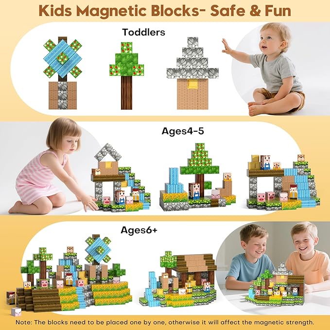 Magnetic Blocks, Magnetic Building Blocks 100pcs Gryxpox-STEM Toys for Kids Ages 3+, Magnet Tiles with Forest Animals Blocks Set, Educational Sensory Toys for Toddlers, Boys & Girls–Creative Game Gift