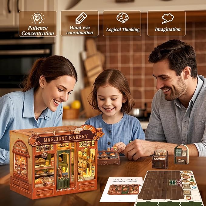Cutefun Book Nook Kit - DIY Miniature House Dollhouse Kit, Book Nook Kits for Adults, Bookshelf Insert Bookend with LED Light for Teens and Adults (Mrs.Hunt Bakery)
