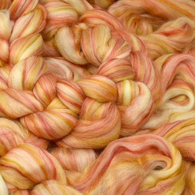 Merino Silk Luxe Tonal Designer Blend. Superfine Merino, Mulberry Silk, Tussah Silk. Top Roving for Spinning or Felting. Golden Flame 1oz