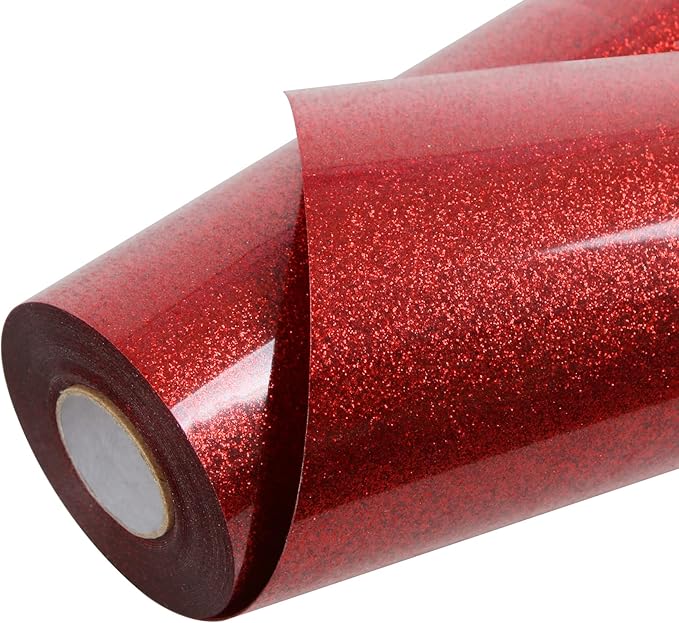 TORC Red Glitter HTV Heat Transfer Vinyl Roll 12 inch x 20 ft Iron on Vinyl for T Shirts Crafts Bulk