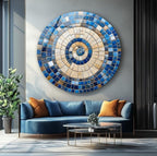My Photostation.com 24''(60cm) Diameter Coastal Sunburst Beige & Blue Round Glass Wall Art Tempered Glass Printing Wall Decor Large Wall Art Wall Hangings