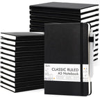 feela 24 Pack Journal Notebook for Work, Business Notebook Bulk Hardcover Lined Writing Journal with Pen Holder for Men Women Note Taking, with 24 Black Pens, 120 GSM, 5.1”x8.3”, A5, Black