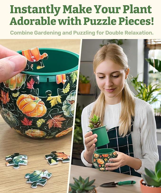 PieceRelax 3D Puzzle Planter 80 Pieces - Flower Pot - Hello Pumpkin Season, Home Decor Flower Pots for Indoor Cactus, Succulents Pots [K1107]