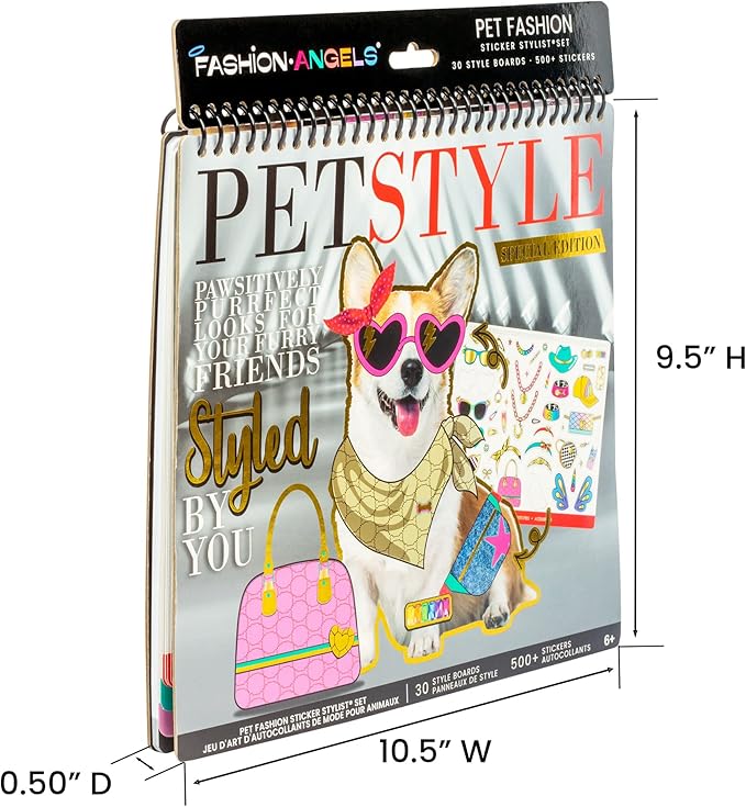 Fashion Angels Pet Fashion Sticker Stylist - 30 Style Sheets for Kids Coloring - Name, Accessorize, and Design Unique Outfits for Your Favorite Animals - Road Trip Essentials - Ages 6 and Up