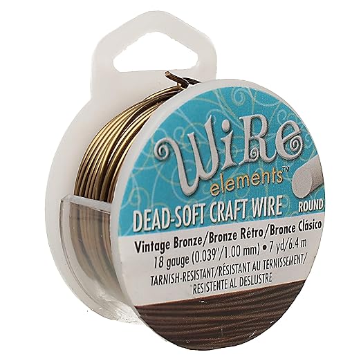 The Beadsmith Wire Elements Craft Wire – Tarnish Resistant, Soft Temper, Round, Vintage Bronze Color – 1mm, 18 Gauge, 7 Yard Spool – Jewelry Making, Wire Wrapping, Floral, & Other DIY Crafts