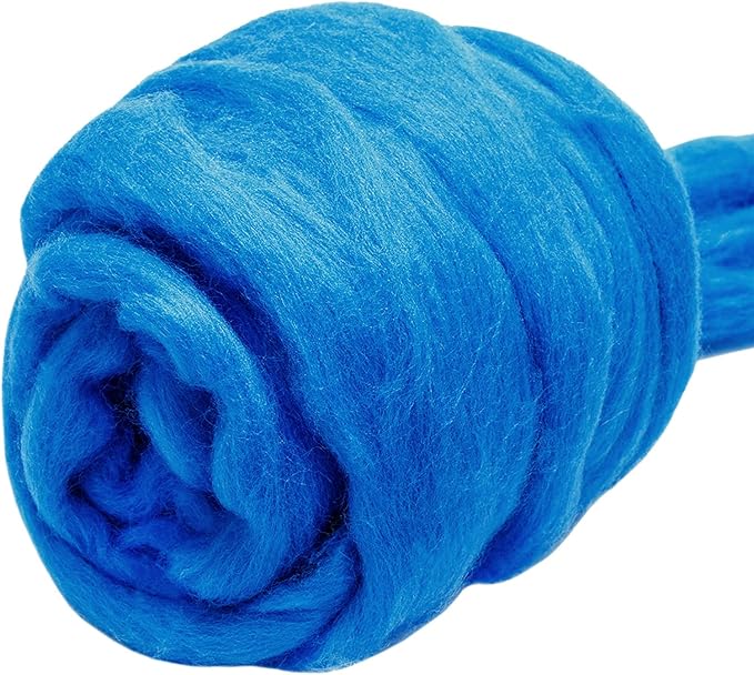 3.53oz Wool Roving Yarn, Fiber Roving Wool Top, Wool Felting Supplies, Chunky Yarn, Spinning Wools Roving for Needle Felting Wet DIY Hand Spinning (Light Blue)