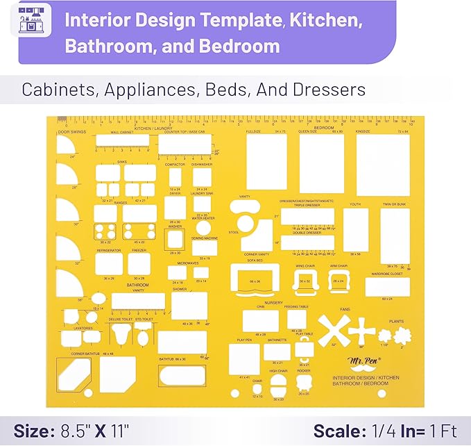 Mr. Pen- House Plan, Interior Design and Furniture Templates, Drafting Tools and Ruler Shapes for Architecture - Set of 3