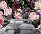 AFZEVEB-Black Watercolor Purple Peony Flower Wallpaper Wall murals for Bedroom 114"x74"(Not Peel and Stick)