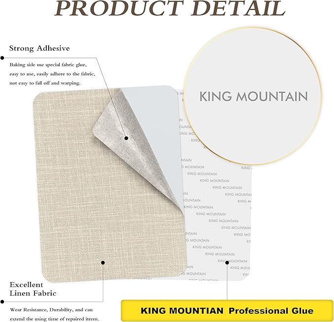 KING MOUNTAIN Fine Linen Fabric Patches, Self-Adhesive, 8x11 inch Extra Size, Multi Color, For Linen Sofa and Clothes Repair