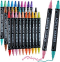 30 Colors Waterproof Dual Tip Acrylic Paint Pens, Dot & Fine Tip Premium Coloring Drawing Markers Set for Wood, Rock Painting, Canvas, Glass, Ceramic Surfaces and DIY Crafts Making Art Supplies