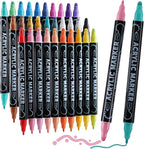 30 Colors Waterproof Dual Tip Acrylic Paint Pens, Dot & Fine Tip Premium Coloring Drawing Markers Set for Wood, Rock Painting, Canvas, Glass, Ceramic Surfaces and DIY Crafts Making Art Supplies