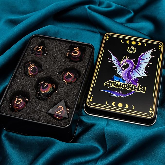 ARUOHHA DND Dragon Eye Dice Liquid Core Resin Sharp Edged Dice Set with Gift Box, RPG Role Playing Game Polyhedral Handmade D and D Dice D20 D12 D10 D8 D6 D4