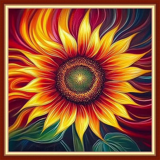 Foxhool Beginners Cross Stitch Kits Stamped Full Range of Embroidery Kits for Adults DIY Cross Stitches kit Embroidery Patterns for Needlepoint kit-Magic Sunflower 18x18 inch