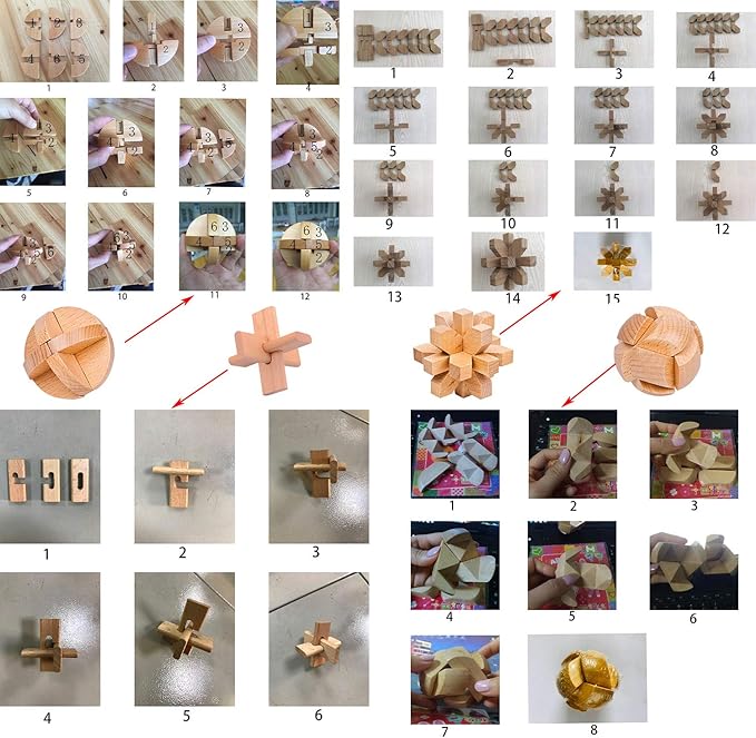 18 Pack Wooden Brain Teaser Puzzles Wooden Burr Puzzles Brain Teaser Puzzle with Gift Packing Box Magic Puzzle Games Toys for Kids and Adults by AHYUAN (Natural Wood)