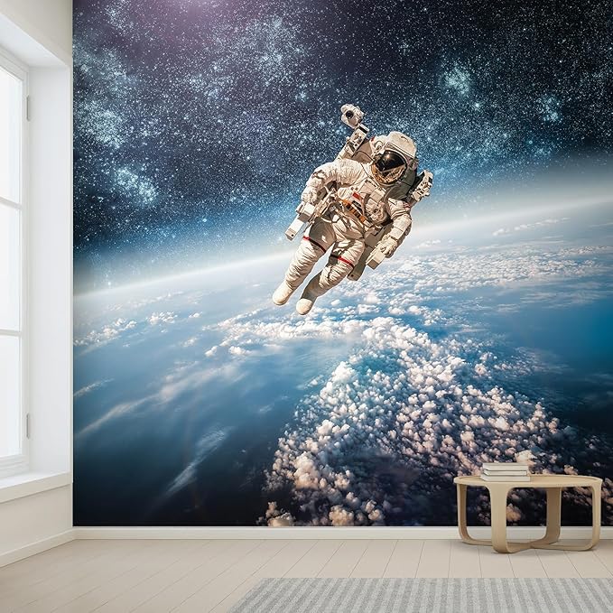 wall26 Wall Sticker/Wall Mural an Astronaut Floating About Planet Earth, Not Peel and Stick, Non-Woven Wallpaper Decorative for Bedroom, Living Room, Office - 120x168 inches