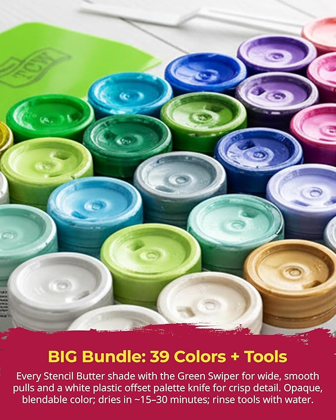 The Crafter's Workshop Stencil Butter — Boutique Texture Paste Gift Set for Artists & Crafters — Metallic Texture Paste for Canvas, Journals, DIY Cards — 39 Piece Set