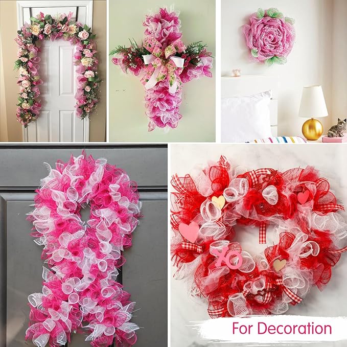 TONIFUL 2 Rolls 10 Inch Pink Decorative Mesh Ribbbon Rolls, Fabric Mesh for Mesh Wreath Supplies, Front Door Wreath Crafts Tree Decor Christmas NewYears Halloween Decoration (10 yds/roll)