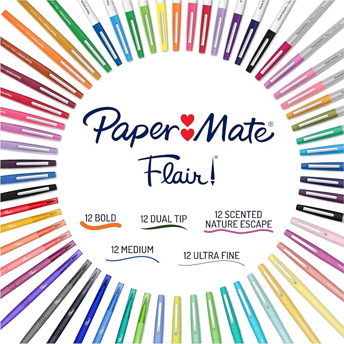 Paper Mate Flair Felt Tip Pens Ultimate Pack, Features 5 Different Types of Pens, Assorted Colors, 60 Count