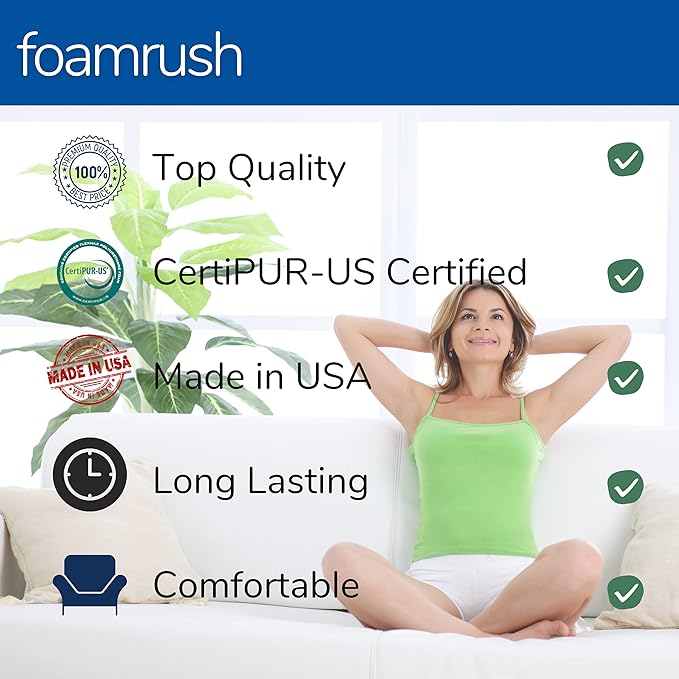 FoamRush 9" H x 24" W x 24" L Upholstery Foam Cushion High Density (Chair Cushion Square Foam for Dinning Chairs, Wheelchair Seat Cushion Replacement)