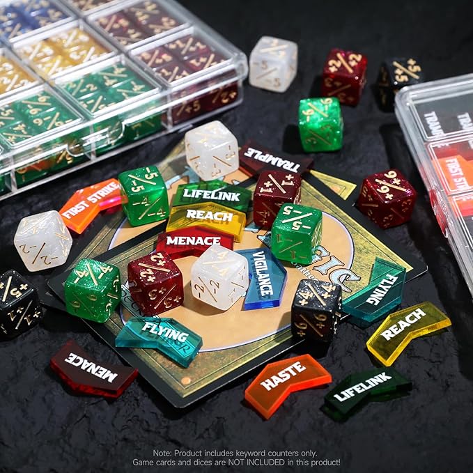 SIXPOINTS 108PCS 12mm MTG +1/+1 Tokens 6 Sided Dice & Keyword Counters Tokens Set for Magic The Gathering, MTG, TCG, Card Games Accessories