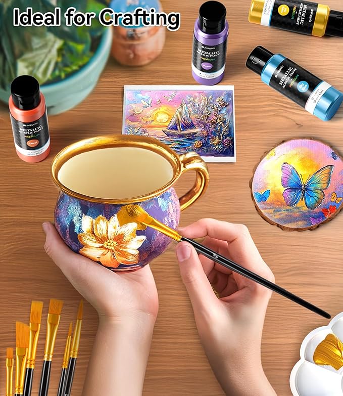 52 PCS Metallic Acrylic Paint Set with 12 Brushes, 2 Knives & Palette, 36 Colors (2oz/60ml) Art Craft Paint for Adults Kids Artists Beginners, Halloween Pumpkin Canvas Ceramic Rock Painting Kit