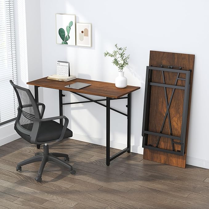 47 inch Folding Desk No Assembly Required, Writing Gaming Computer Camping Table, Home Office Desk, Mahogany