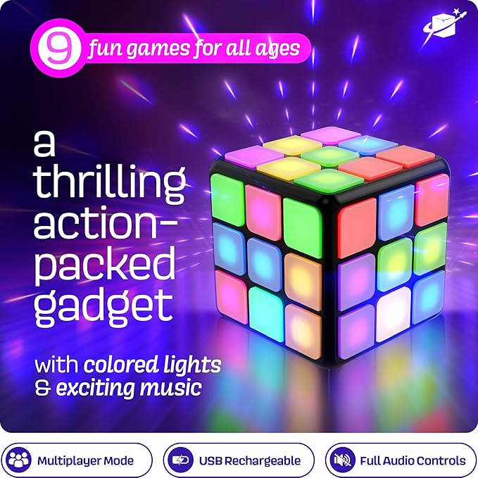 Rechargeable Game Activity Cube - Toys for Boys and Girls - 9 Fun Brain & Memory Games - Birthday Gifts for Age 6, 7, 8, 9, 10, 11, 12 Year Old Kids Teens - Best Boy Toy Gift Ideas