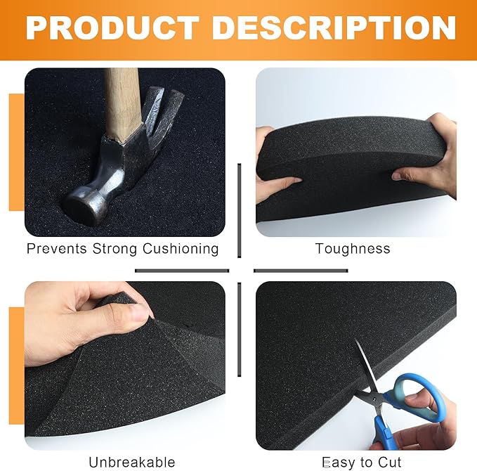 Eunice 2Pcs 16 x 12 x 1 Inch Polyurethane Foam Sheets & 4Pcs 16 x 12 x 2 Inch Cuttable Foam Inserts for Cases, Packing Foam Pads for Tool Box, Camera Storage and Crafts, Total 8Pcs