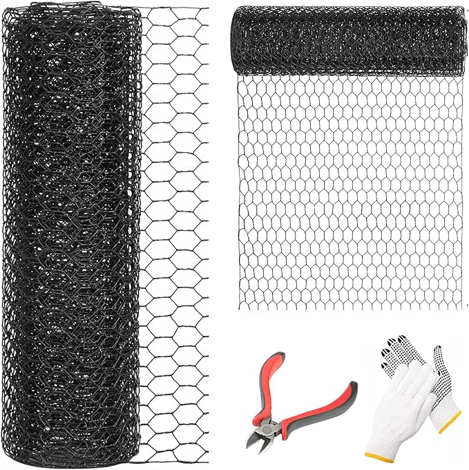36'' x 50' Black Chicken Wire Fencing, 1 inch Chicken Wire and 20 Gauge Poultry Netting, Garden Mesh Fence Roll for Floral Arrangements/Crafts/Farm/Livestock/Pet Protection