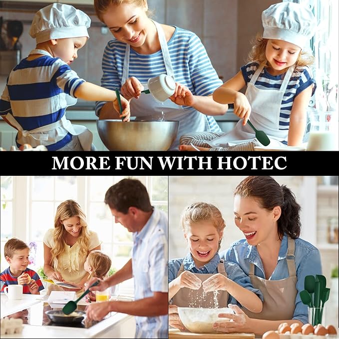 HOTEC 600℉ Heat Resistant BPA-Free Silicone Rubber Spatula Set,Kitchen Cooking Spatulas, Baking, Mixing for Non Stick Cookware, Dishwasher Safe, Dark Green Set of 5