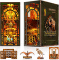 Book Nook Kit - DIY Miniature Museum Dollhouse & Tiny House 3D Wooden Puzzle, Creative Bookshelf Decor with LED-Accented Design, Gifts for Adults, Teens, Home Library & Hobby Crafts
