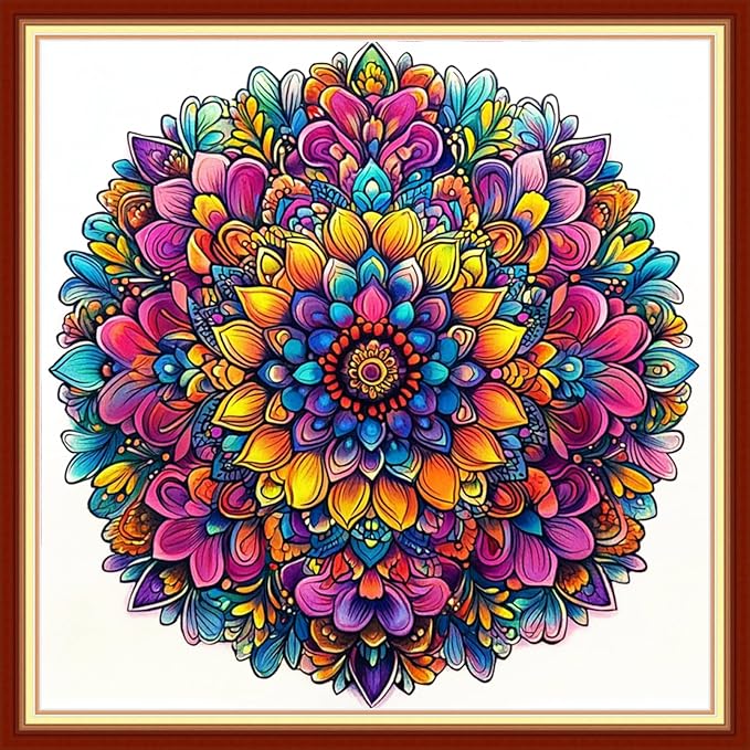 Foxdiviy Stamped Cross Stitch Kits for Beginners Full Range of Cross Stitching 11 CT Printed Cross Stitch Kits for Kids Adults Cross Stitch Patterns Needlepoint Kits-Colorful Mandala 18x18 inch