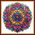 Foxdiviy Stamped Cross Stitch Kits for Beginners Full Range of Cross Stitching 11 CT Printed Cross Stitch Kits for Kids Adults Cross Stitch Patterns Needlepoint Kits-Colorful Mandala 18x18 inch