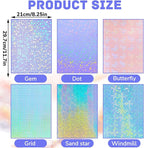 36 Sheets Holographic Sticker Paper Clear A4 Vinyl Sticker Paper Self Adhesive Waterproof Transparent Film Gem Rainbow Star Patterns, 11.7 x 8.3 Inch (Gem,Dot,Butterfly,Grid,Sand Star,Wind Mill)