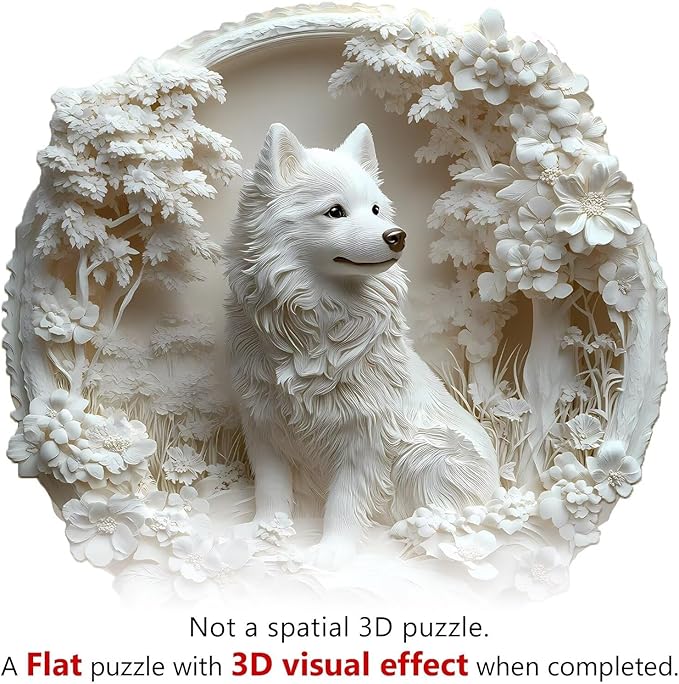 Wooden Puzzles Adults, 3D Paper Samoyed Dog Wooden Puzzles 295 Pieces, Unique Animal Shaped Wood Challenging Jigsaw Puzzles Gifts for Adults, 13.4x13.1in
