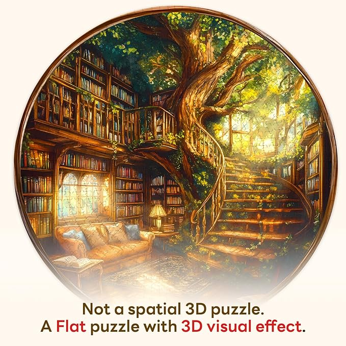 Round Puzzles for Adults 1000 Pieces, Hard Difficult Challenging Puzzles for Adults, Charming Bookstore Jigsaw Puzzles 1000 Pieces for Seniors, 3D Visual Flat Puzzle (26.6 x 26.6in)
