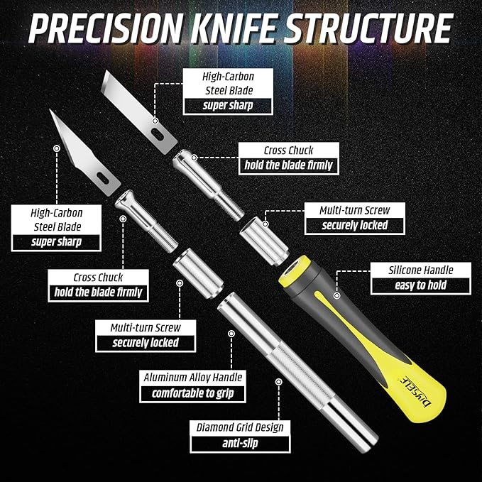 DIYSELF 16-Piece Craft Knife Set, Exacto Knife Set, 3-Piece Hobby Knife with 10-Piece Exacto Knife Blades, Precision Art Knife for Pumpkin Carving, Modeling, Exactly Knife, Pumpkin Carving Tools