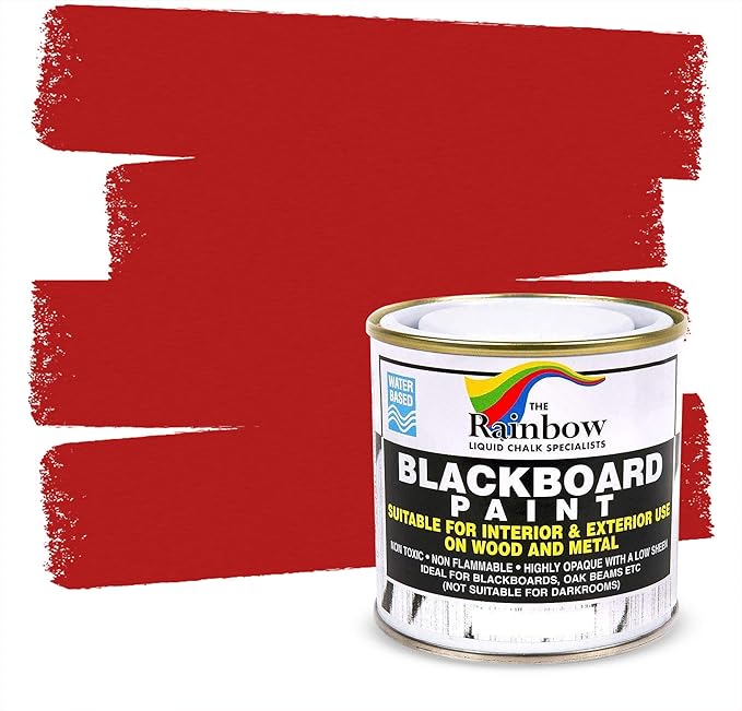 Chalkboard Blackboard Paint - Brush on Wood, Metal, Glass, Wall, Plaster Boards Sign, Frame or Any Surface. Use with Chalk Pen Wet Erase, Non-Toxic - Matte Finish [Red] - (8.5oz Cover 32 sf)