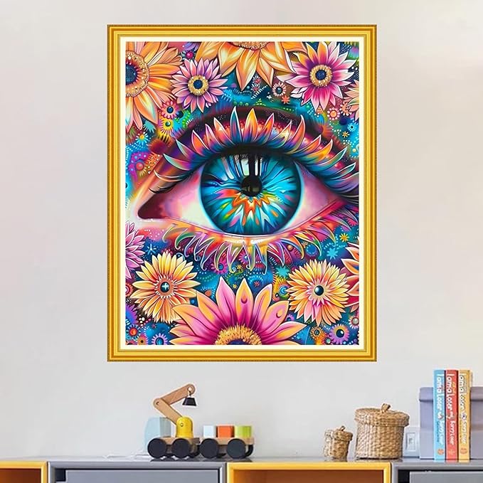 Magxvouy Cross Stitch Kits Stamped Full Range of Embroidery Kits,Cross Stitch Patterns Needlework Kits for Beginners 11CT Printed Kits&Colorful Eye Flowers 16x20 inch