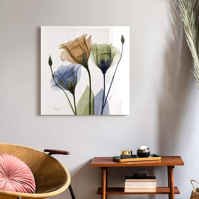 Empire Art Direct Frameless Free Floating Tempered Glass Panel Graphic Wall Art Ready to Hang, 24" x 24", Gentian Buddies, Multi-color Flower