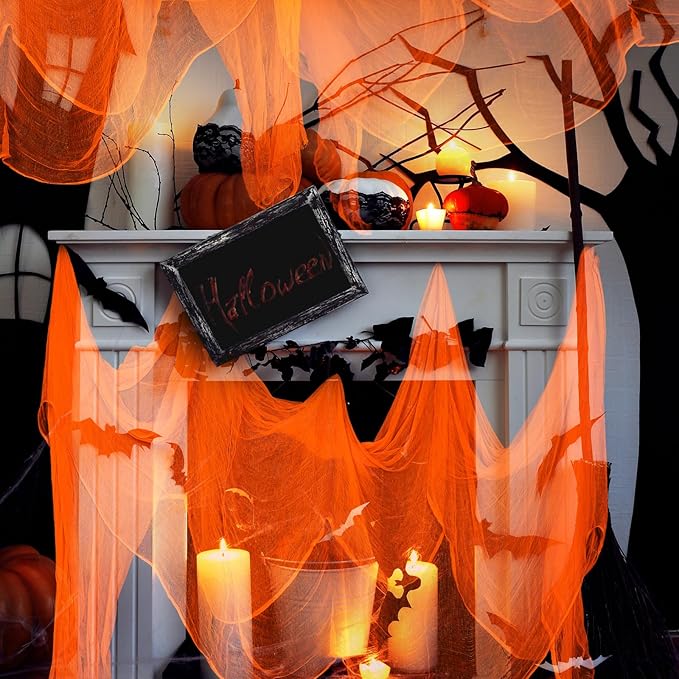 Boao Halloween Cheese cloth 29.92 x 590.55 Inch Orange Cheesecloth Roll for Crafts Large Cotton Muslin Gauze Fabric for Halloween Outdoor & Indoor Spooky Decoration