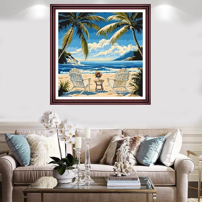 Redxing Stamped Cross Stitch Kits Full Range of Embroidery Starter Kits- Needlepoint Counted Cross Stitch Kits for Beginner Adults 11CT Printed Embroidery Kit-Resting Under Coconut Trees 18x18 inch
