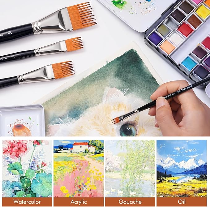 Fuumuui Grainer Brush Set–5pcs Professional Flat Comb Brushes for Unique Texture Painting Perfect for Artists Acrylic, Watercolor and Oil