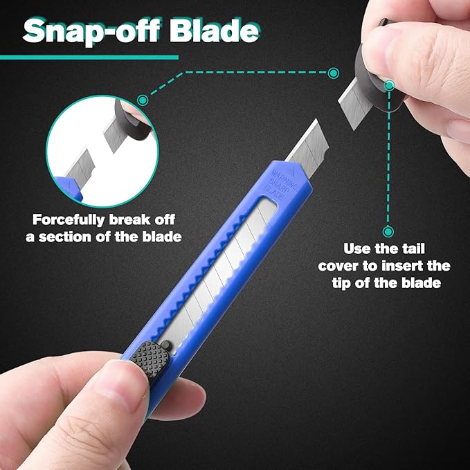DIYSELF 24Pack Box Cutters (9MM Wide Blade Cutter) Utility Knife Box Cutter Retractable, Compact, Extended Use for Heavy Duty Office, Home, Arts Crafts, Hobby(Mix)