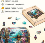 Wooden Puzzles for Adults, Treasure Chest Ocean Wooden Jigsaw Puzzle Fish 430 PCS Unique Shape Wood Puzzles Adult 3D Visual Effect Birthday Gifts for Puzzle Lovers Family Games (XL-17.3 * 16.7in)